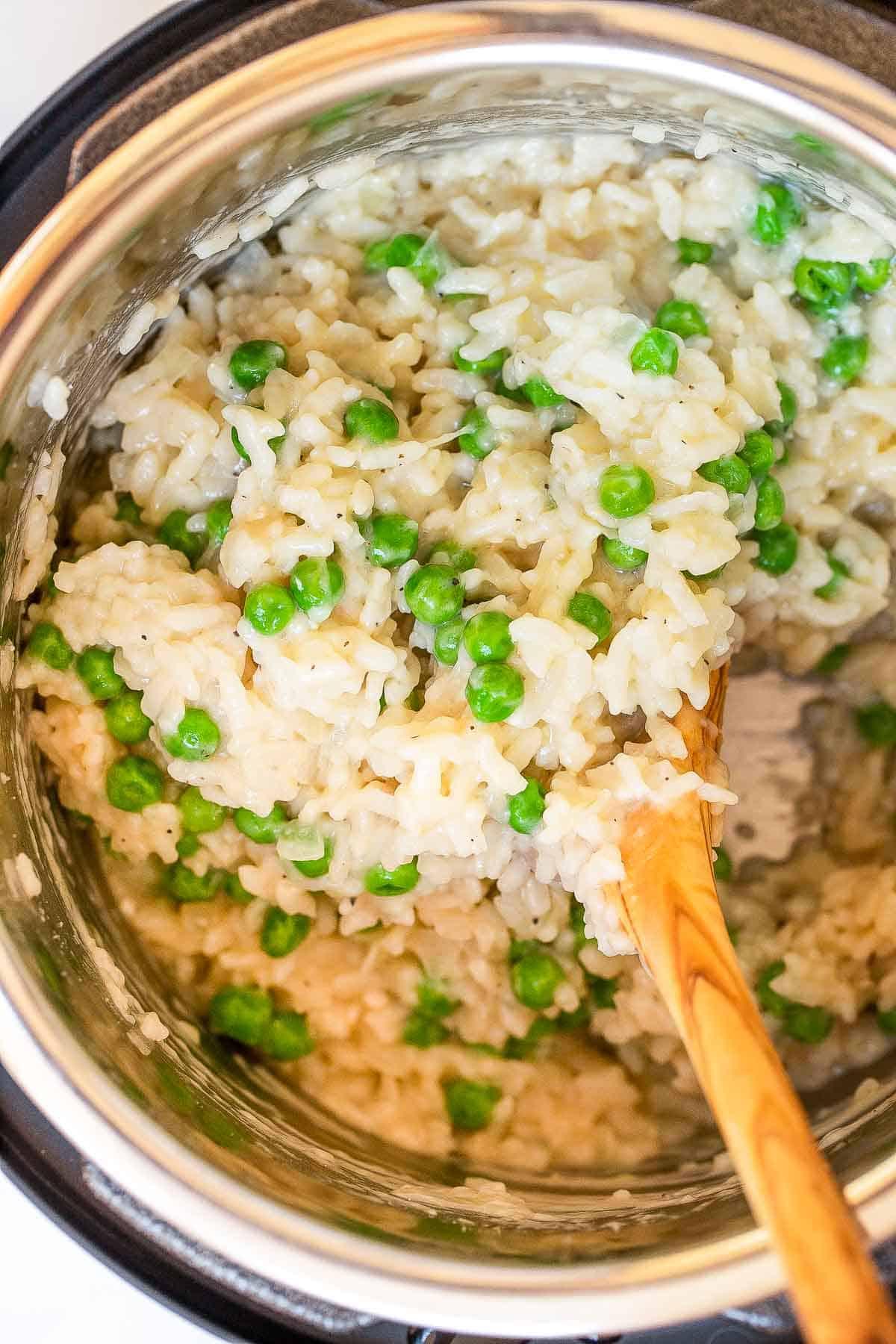 Instant Pot Parmesan Rice and Peas - The Recipe Pot