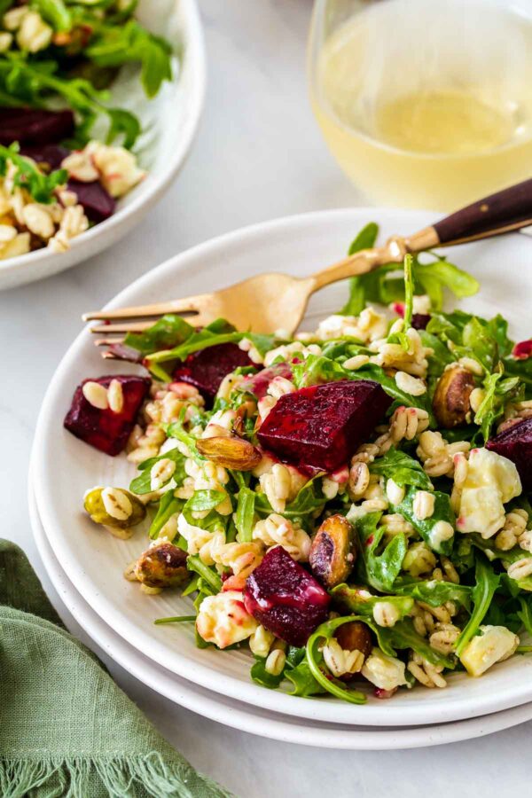 Beetroot and Feta Salad with Arugula, Pistachios and Barley Recipe